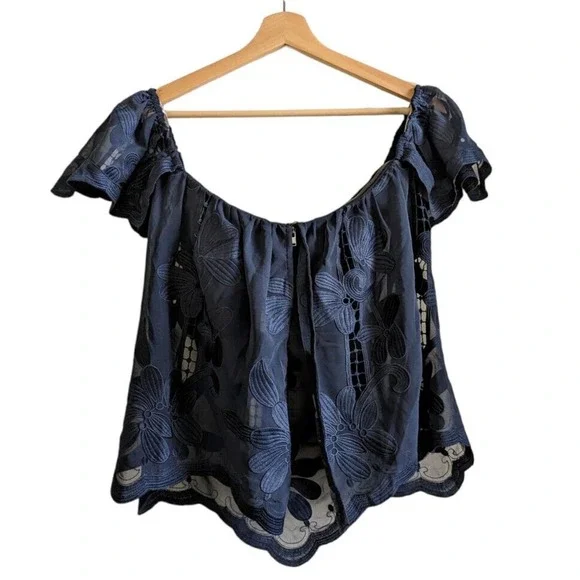 Revolve Lovers + Friends Life's a Beach Navy Blue Off Shoulder Top Womens Size M - Picture 3 of 10